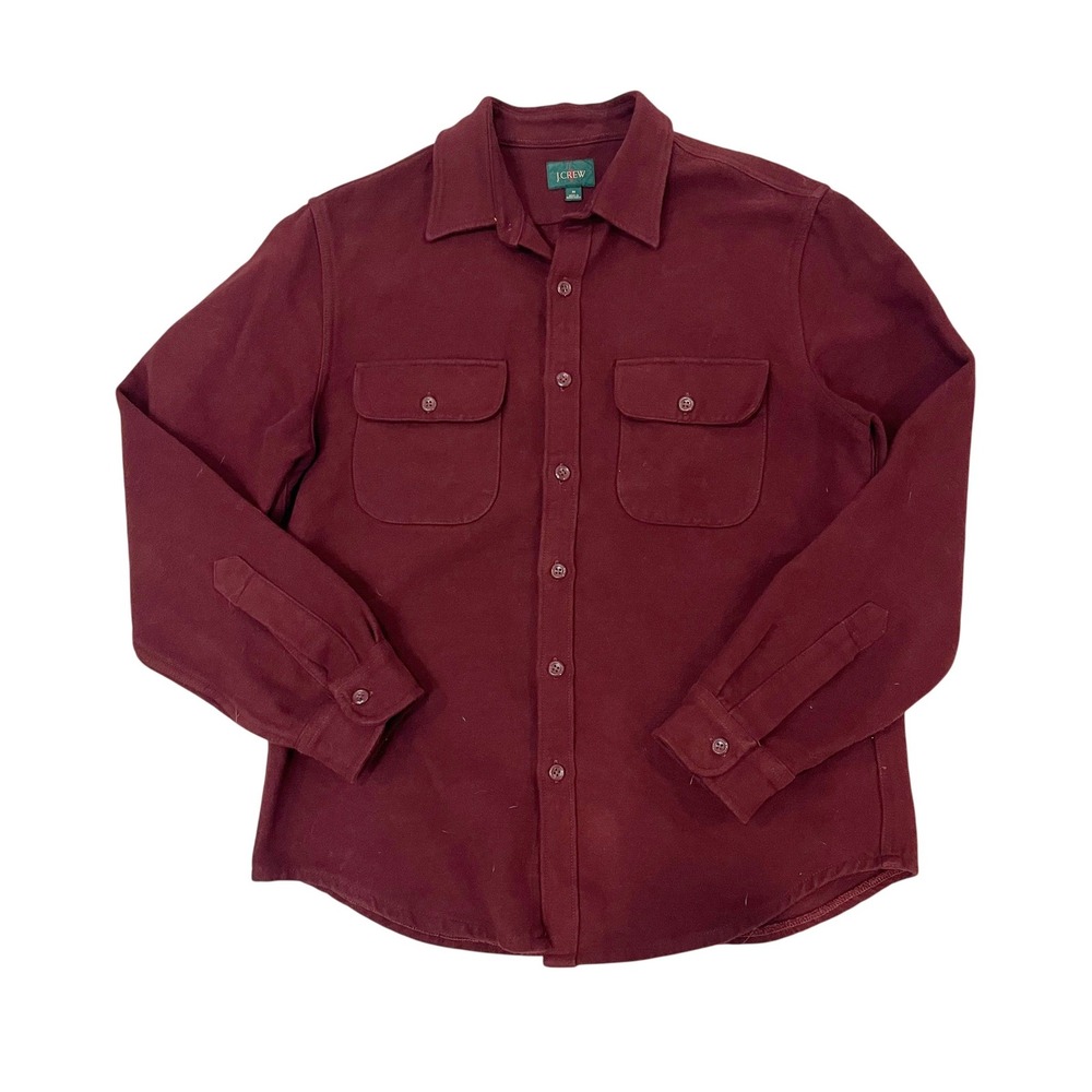J. Crew Oarsman Mens Chamois Shirt Burgundy Maroon Cotton Flannel Medium Pockets